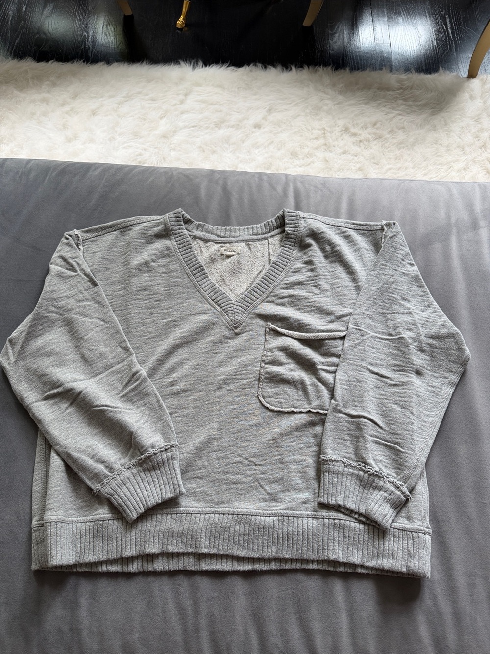 Pilcro V-Neck Sweater in Light Gray with Pocket
